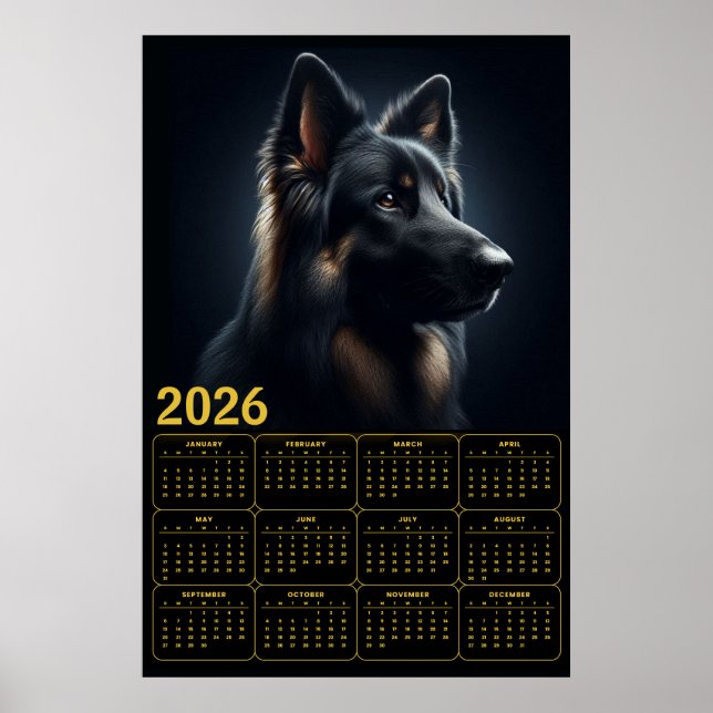 2026 Tysk Shepherd Kalender – Modig Porträtt  Poster (Framsidan)