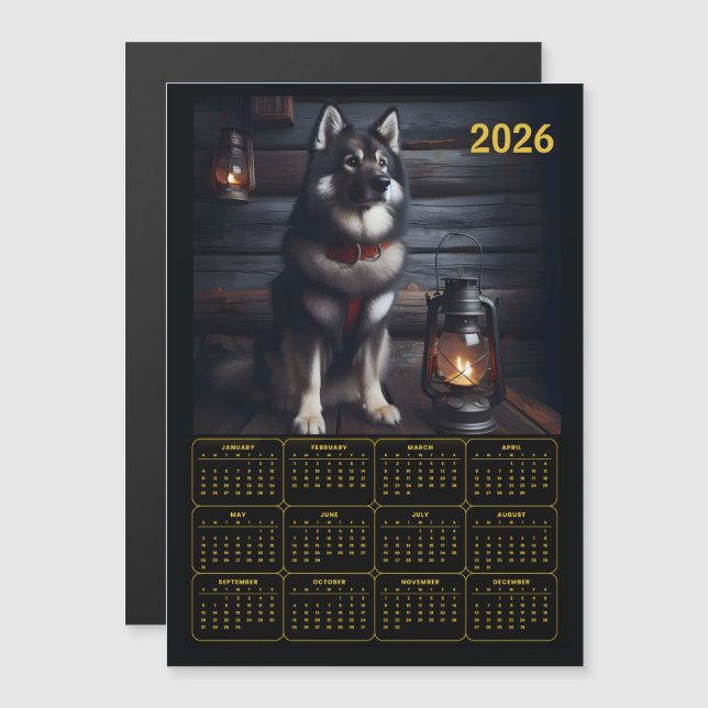 2026 Tysk Shepherd-kalender Rustik stuga (Fram/baksida)