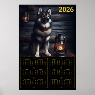 2026 Tysk Shepherd Kalender Rustik Stuga Poster