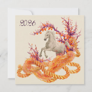 2026 Uppfödande Häst Lunar Nyår Zodiak Julkort