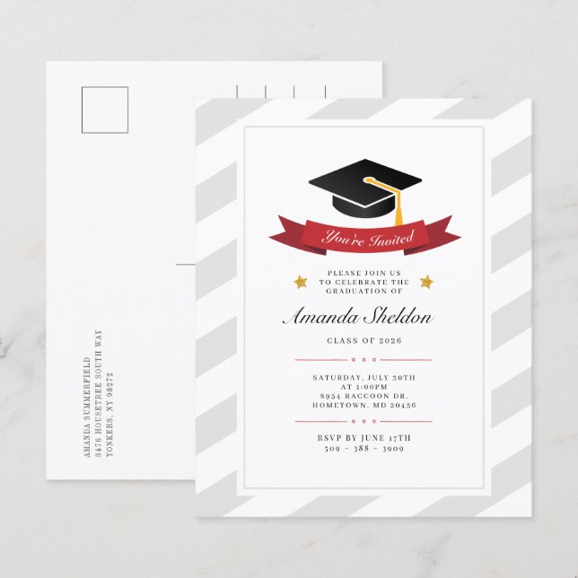 2026 Utexamensfirande Elegant Invitation till Exam (Fram/baksida)