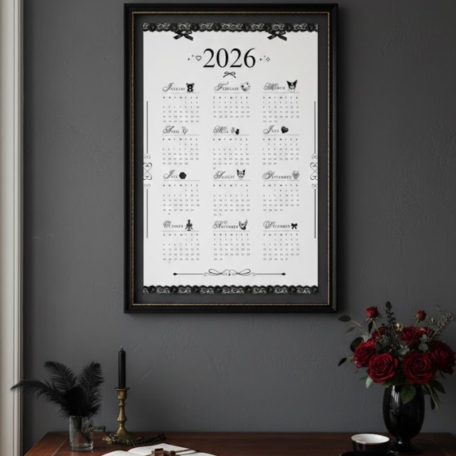 2026 Väggkalender Affisch | Estetisk Svart Spets (Skapare uppladdad)