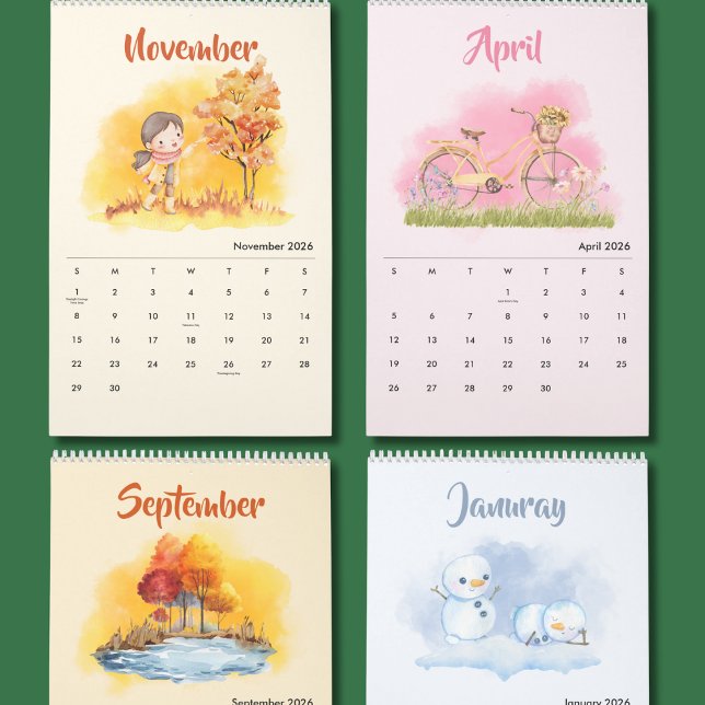 2026 Vattenfärg Årstider Kalender (Skapare uppladdad)