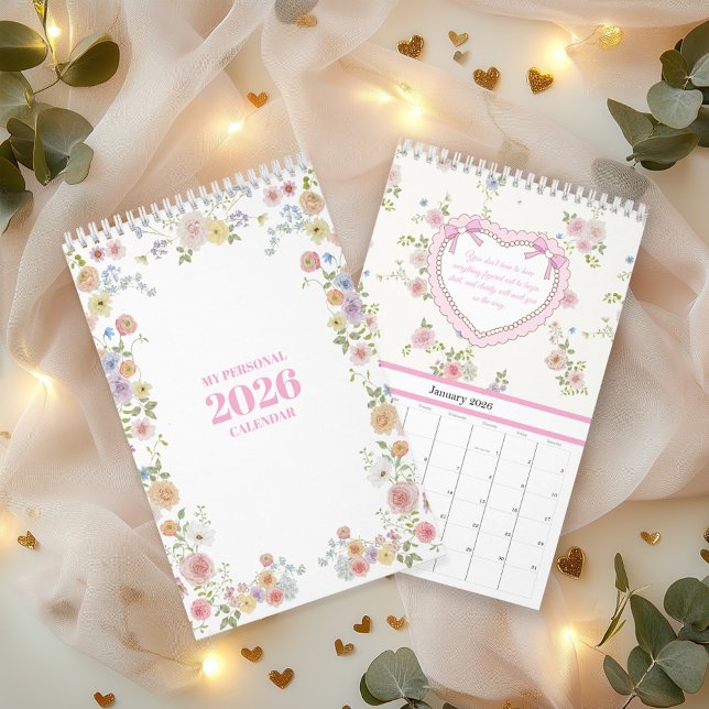 2026 Vattenfärgspastell Blommig Kalender med Citat (2026 calendar with pastel watercolor florals and uplifting quotes to inspire women all year)