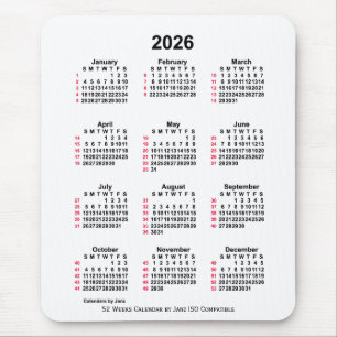 2026 Vit 52 veckor ISO-kalender från Janz Musmatta