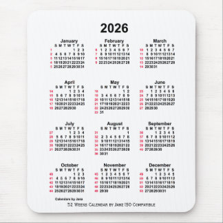 2026 Vit 52 veckor ISO-kalender från Janz Musmatta
