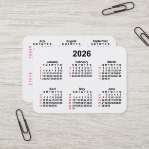 2026 Vit 52-veckors ISO-kalender från Janz Visitkort