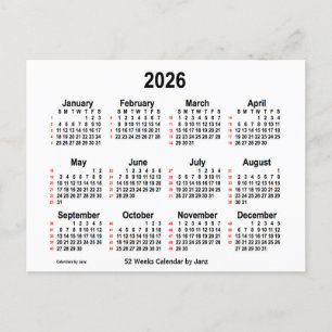 2026 Vit kalender 52 veckor från Janz Vykort