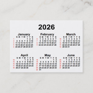 2026 Vit kalender för 52 veckor från Janz Affär Visitkort