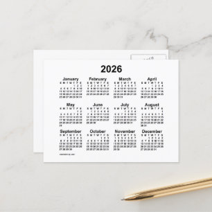 2026 Vit Mini Kalender av Janz Postcard Vykort