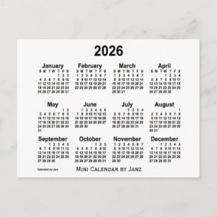 2026 Vit Mini Kalender av Janz Vykort