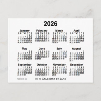 2026 Vit Mini Kalender av Janz Vykort