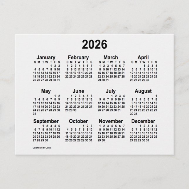2026 Vit Rök Mini Kalender av Janz Vykort (Framsida)