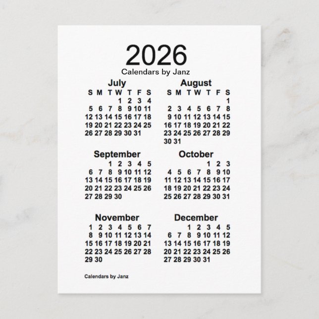 2026 Vit sexmånaderskalender från Janz Vykort (Framsida)