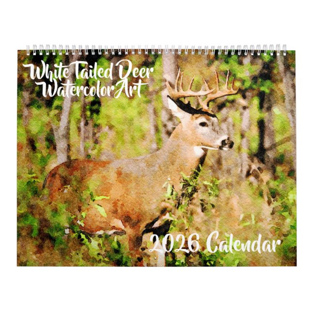 2026 Vit svans hjort akvarellmålning Vilda djur Kalender (Omslag)