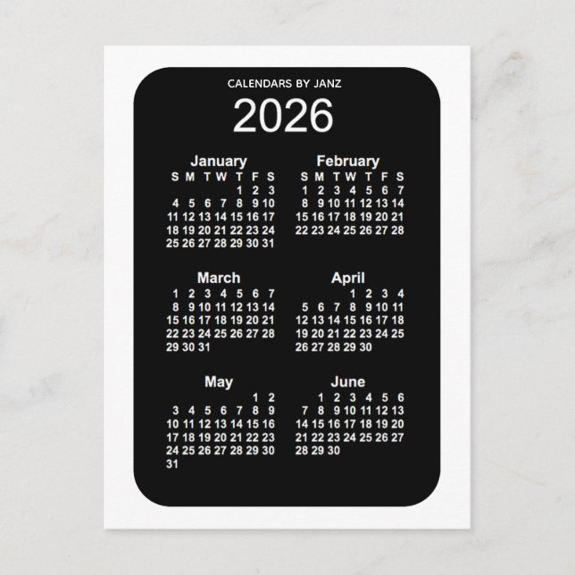 2026 Vitbok Neon 6 månaders Mini Kalender från Jan Vykort (Framsida)
