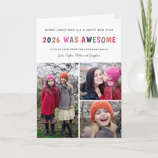 2026 Was Awesome Folded Christmas Photo Collage Kort (Framsida)
