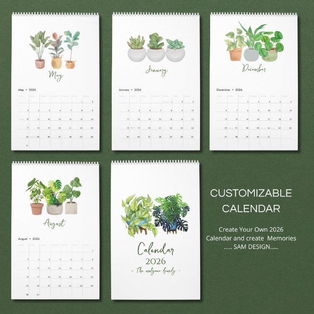 2026 Watercolor Succulent & Leaf Calendar | Botani Kalender (Skapare uppladdad)