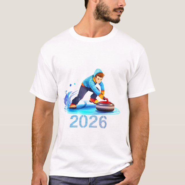 2026 Winter Curling Sport Illustration T-Shirt |  (Framsida)