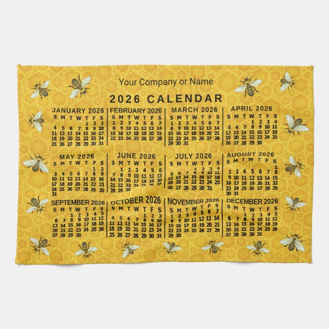 2026 Year Calendar Bee Honeycomb Apiary Custom Kökshandduk (Horisontell)