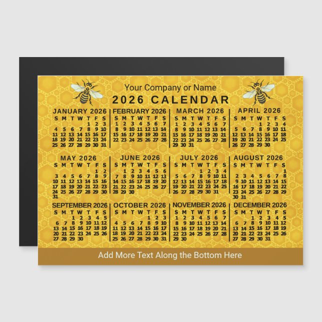2026 Year Calendar Bee Honeycomb Apiary Custom Magnetisk Inbjudningskort (Fram/baksida)