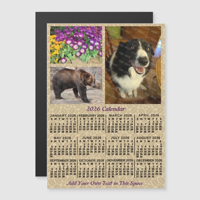 2026 Year Calendar Coffee Beans 3 Custom Photos Magnetisk Inbjudningskort (Fram/baksida)