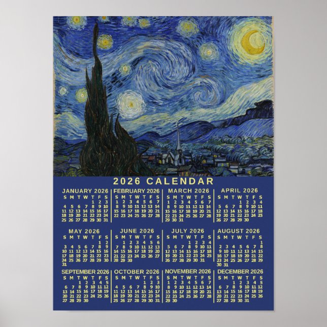 2026 Year Calendar Starry Night or Add Your Photo Poster (Framsidan)