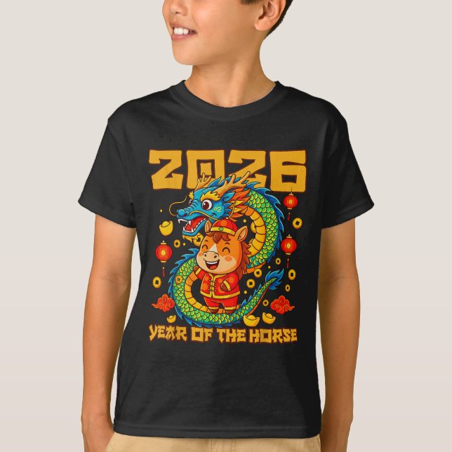 2026 Year Horse Dragon Happy Chinese New Year  T Shirt (Framsida)
