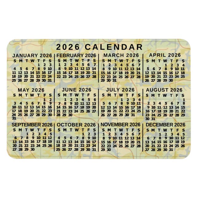 2026 Year Monthly Calendar Antique Map Large Print Magnet (Horisontell)
