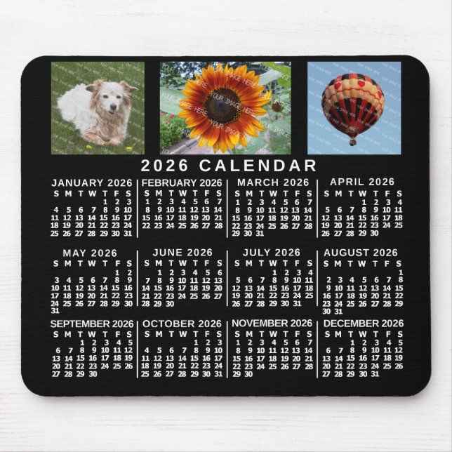 2026 Year Monthly Calendar Black Custom 3 Photos Musmatta (Framsidan)