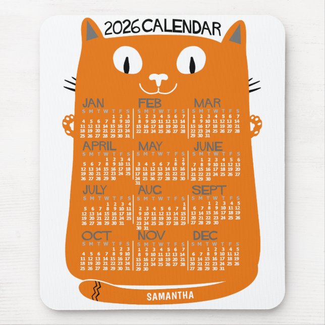 2026 Year Monthly Calendar Mid-Century Orange Cat Musmatta (Framsidan)