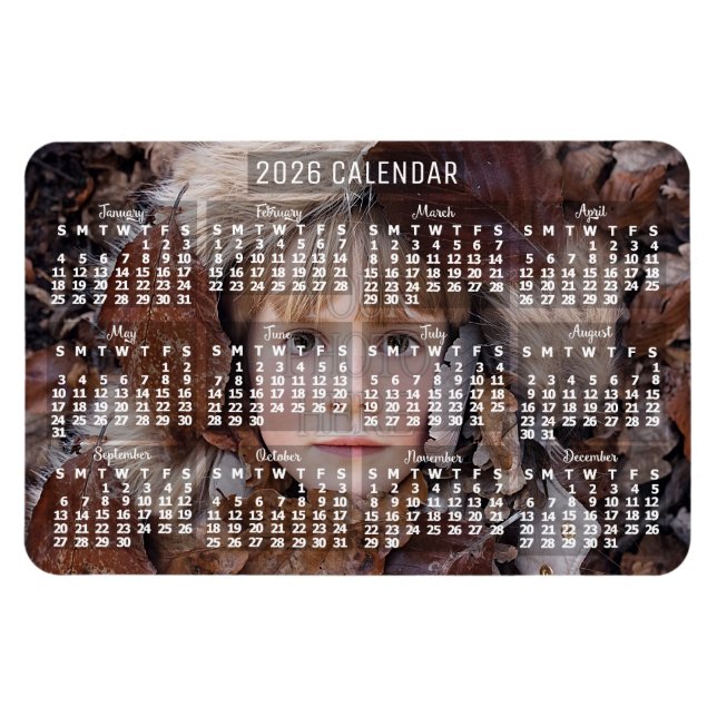 2026 Year Monthly Calendar White | Add Photo Magnet (Horisontell)