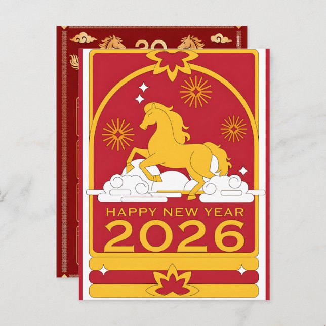 2026 Year of Horse Chinese Wall Calendar Helg Vykort (Fram/baksida)