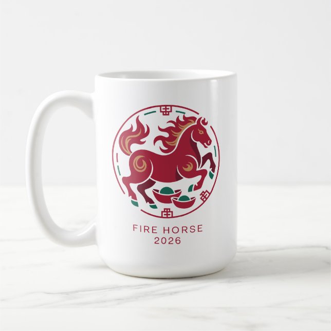 2026 Year of the Fire Horse Chinese Zodiac Luck Kaffemugg (Vänster)