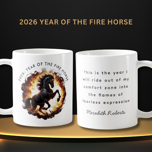 2026 Year of the Fire Horse Motivational Quote Kaffemugg (2026 Year of the Fire Horse Motivational Quote Coffee Mug)
