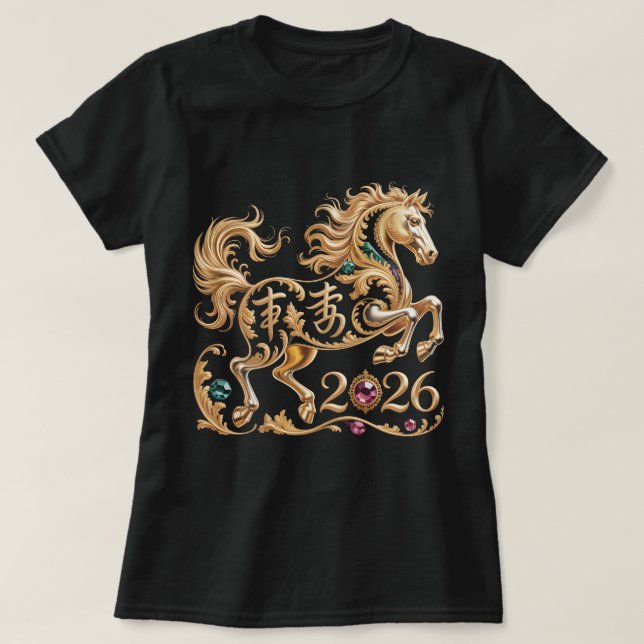 2026 Year of the Horse Chinese New Year Golden Hor T Shirt (Design framsida)