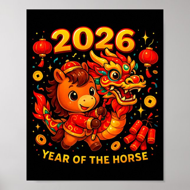 2026 Year Of The Horse Cute Lunar Newyear Art  Poster (Framsidan)