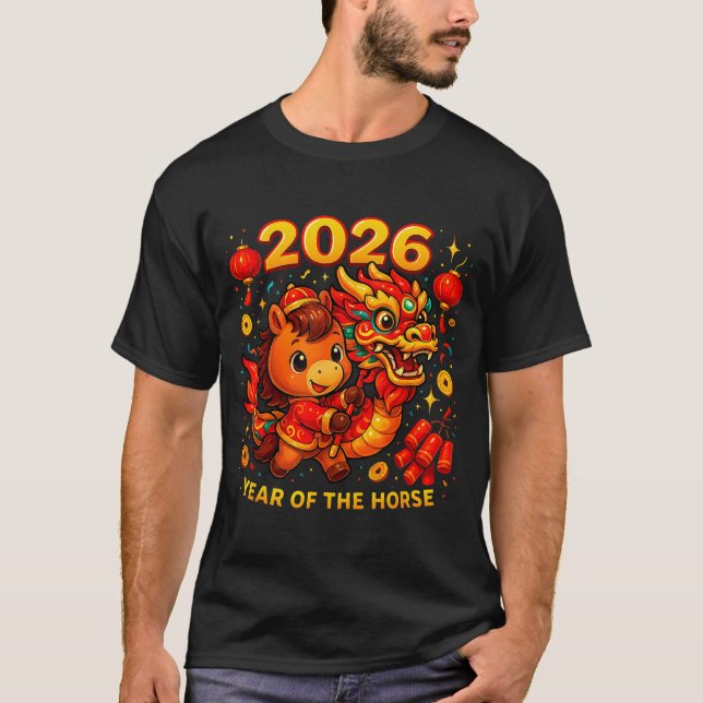 2026 Year Of The Horse Cute Lunar Newyear Art  T Shirt (Framsida)