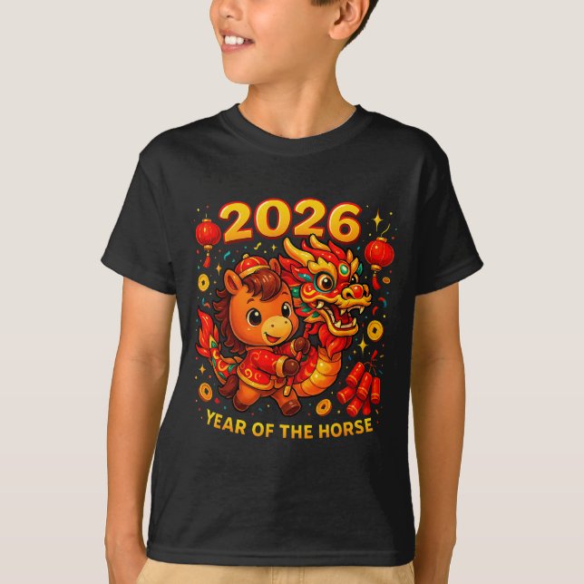 2026 Year Of The Horse Cute Lunar Newyear Art  T Shirt (Framsida)
