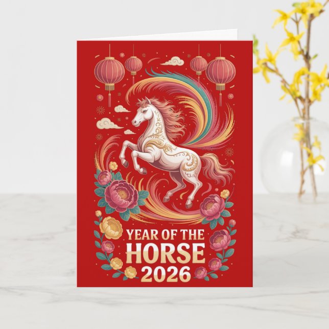 2026 Year of the Horse Greeting Card Kort (Gul blomma)
