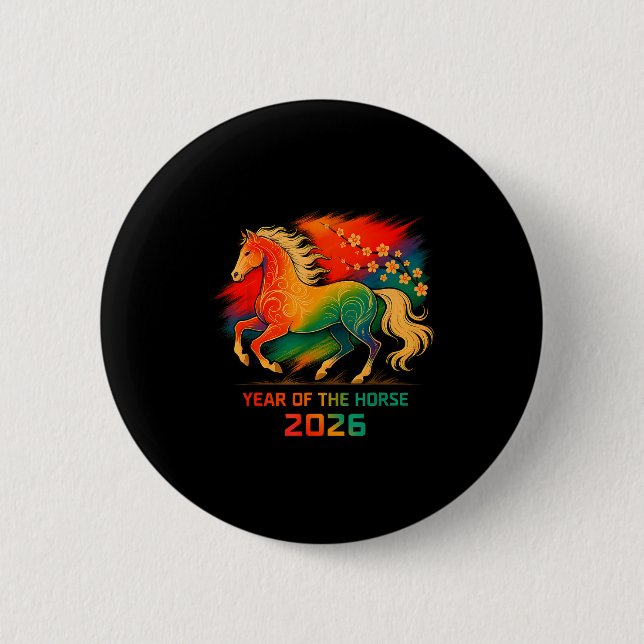 2026 Year Of The Horse Vibrant Zodiac Blossom Art  Knapp (Framsida)