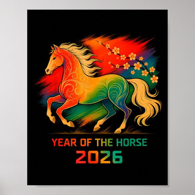2026 Year Of The Horse Vibrant Zodiac Blossom Art  Poster (Framsidan)