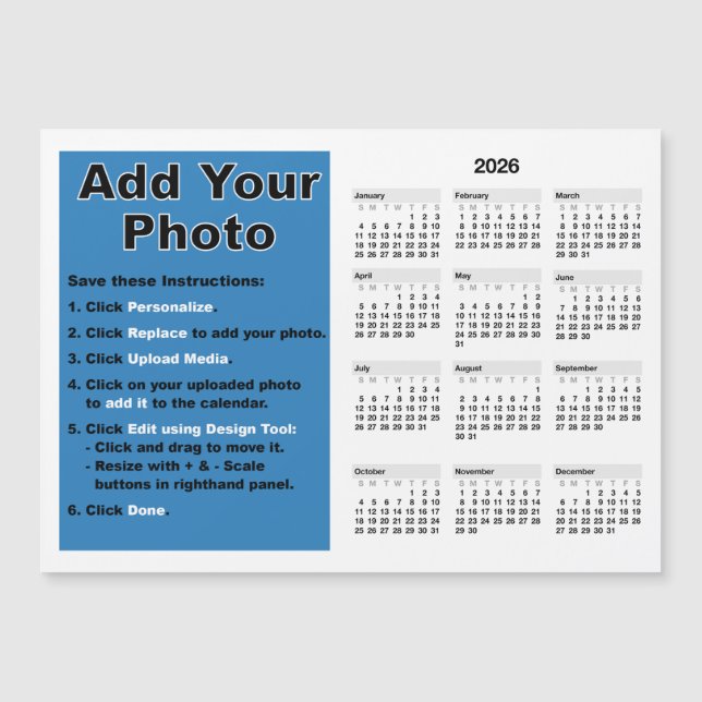 2026 Your photo 5x7 Mini Calendar Magnet Template (Framsida)
