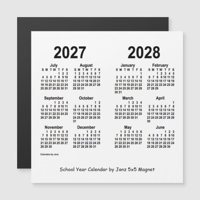 2027-2028 års vitbokskalender från Janz (Fram/baksida)