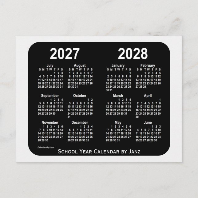 2027-2028 Jute Neon skolårskalender från Janz Vykort (Framsida)