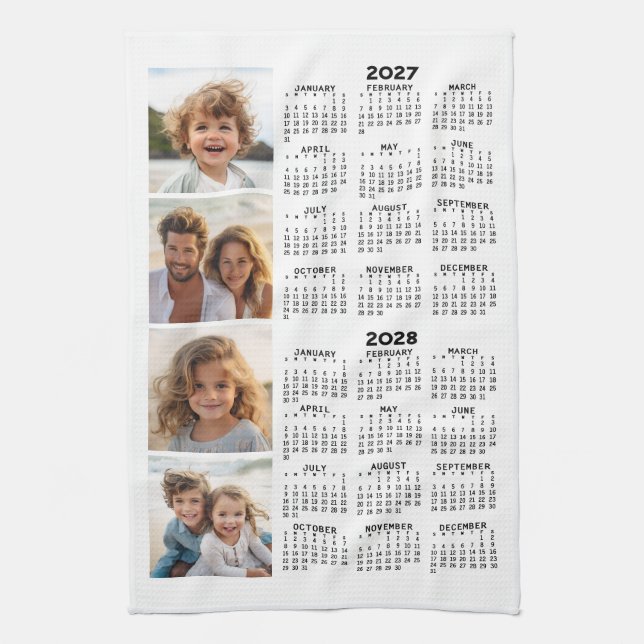 2027 2028 Kalender med 4 Foto Collage Kökshandduk (Vertikal)