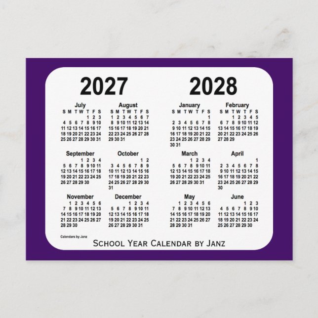 2027-2028 Lila Mini School Year Calendar by Janz Vykort (Framsida)