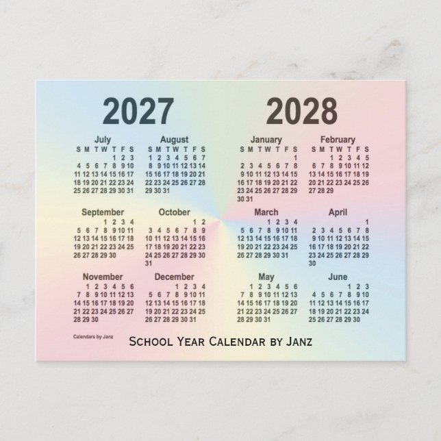2027-2028 Rainbow Cloud School Calendar av Janz Vykort (Framsida)