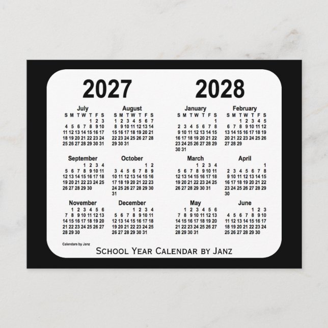 2027-2028 Svart och Vitt Skolkalender av Janz Vykort (Framsida)