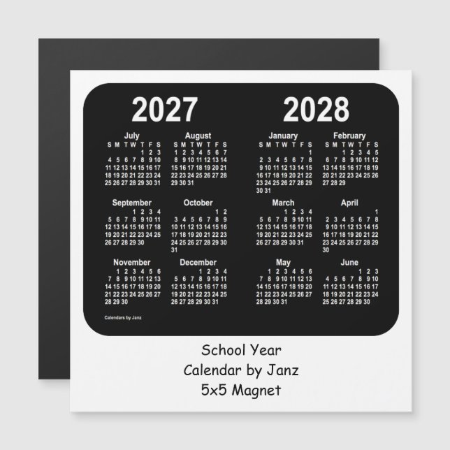 2027-2028 Svartvit skolkalender från Janz (Fram/baksida)